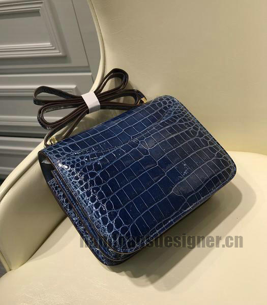 Hermes Constance 24cm Bag Sapphire Blue Real Croc Leather Gold Metal-4