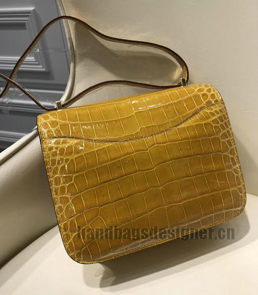 Hermes Constance 24cm Bag Yellow Real Croc Leather Gold Metal-5