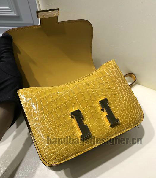 Hermes Constance 24cm Bag Yellow Real Croc Leather Gold Metal-6