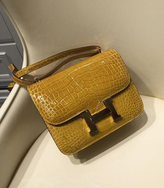 Hermes Constance 24cm Bag Yellow Real Croc Leather Gold Metal