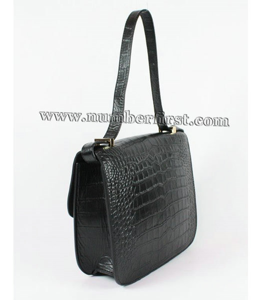 Hermes Constance Bag Gold Lock Black Croc Veins Leather-1