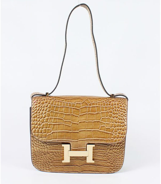 Hermes Constance Bag Gold Lock Light Coffee Croc Veins Leather