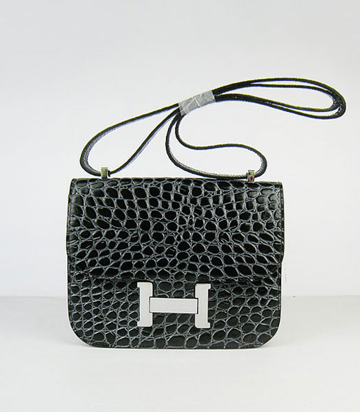 Hermes Constance Bag Silver Lock Black Stone Veins Leather