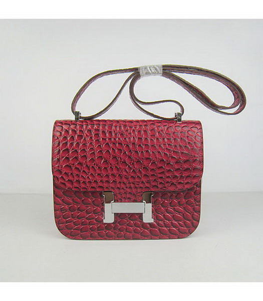 Hermes Constance Bag Silver Lock Red Stone Veins Leather