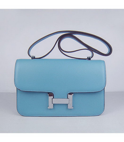 Hermes Constance Silver Lock Light Blue Togo Leather Bag