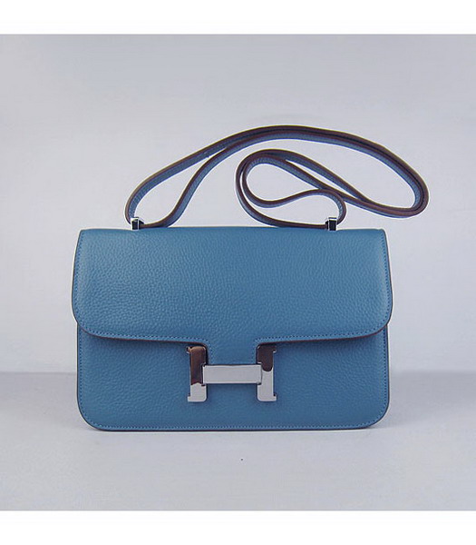 Hermes Constance Silver Lock Medium Blue Togo Leather Bag