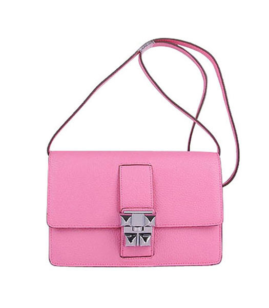 Hermes Constance Watermelon Sakura Pink Leather Shoulder Bag with Silver Metal