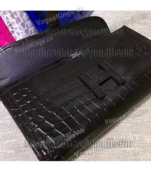 Hermes Croc Veins Black Leather Large Clutch-4