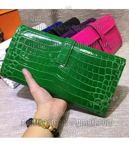 Hermes Croc Veins Green Leather Large Clutch-1