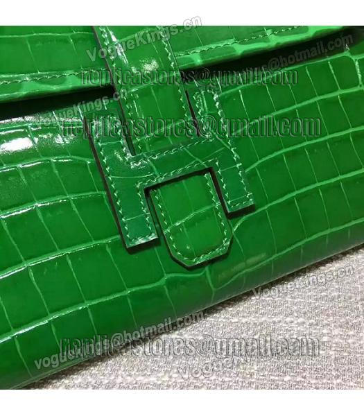 Hermes Croc Veins Green Leather Large Clutch-2