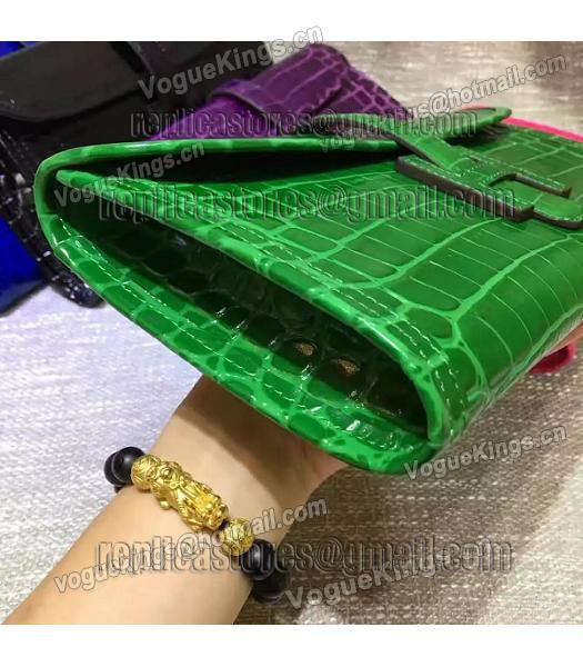 Hermes Croc Veins Green Leather Large Clutch-6