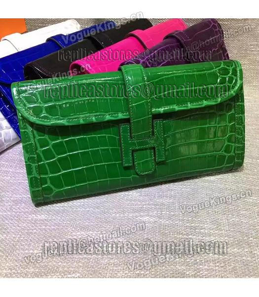 Hermes Croc Veins Green Leather Large Clutch-7