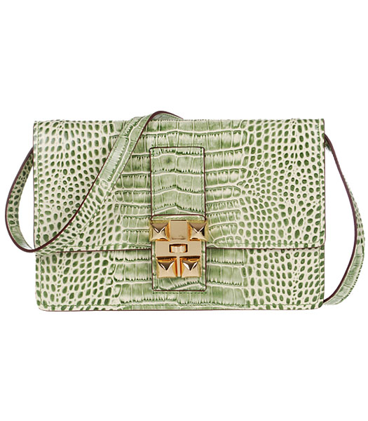 Hermes Croc Veins Leather Handbag In Grass Green