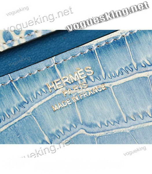Hermes Croc Veins Leather Handbag In Middle Blue-6