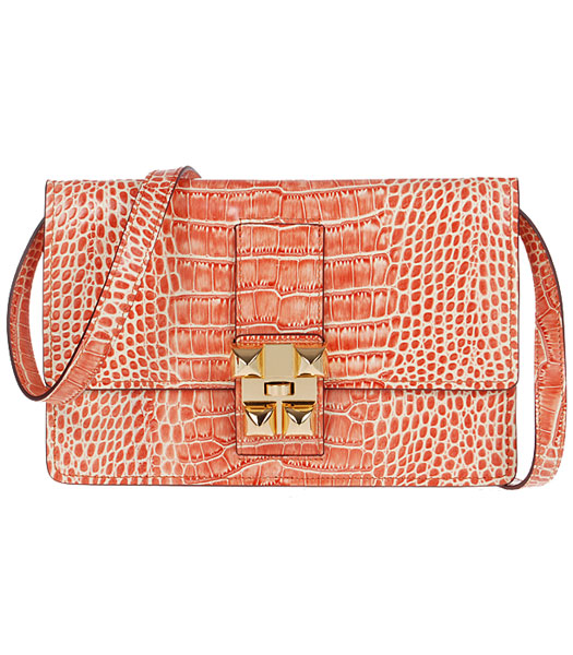 Hermes Croc Veins Leather Handbag In Orange