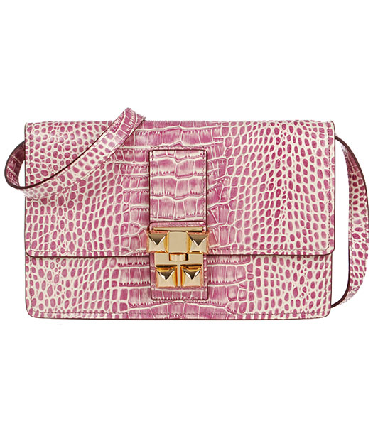 Hermes Croc Veins Leather Handbag In Pink Purple
