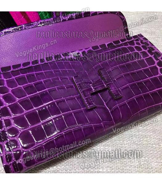 Hermes Croc Veins Purple Leather Large Clutch-3