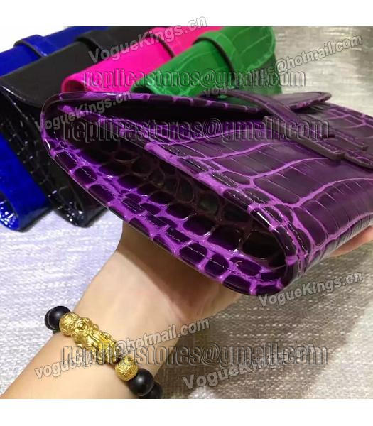 Hermes Croc Veins Purple Leather Large Clutch-6
