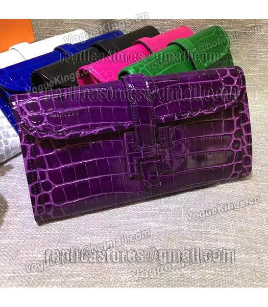 Hermes Croc Veins Purple Leather Large Clutch-7
