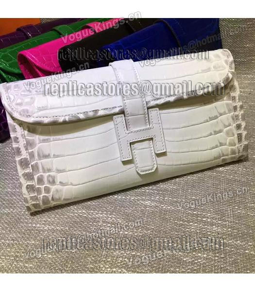 Hermes Croc Veins White Leather Large Clutch-7