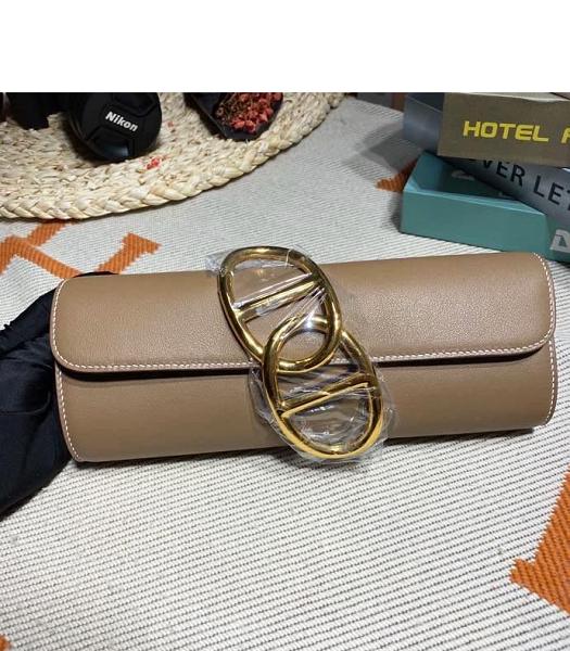 Hermes Egee 25cm Clutch Apricot Imported Swift Leather Golden Metal