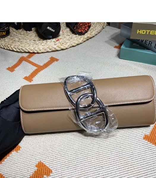 Hermes Egee 25cm Clutch Apricot Imported Swift Leather Silver Metal