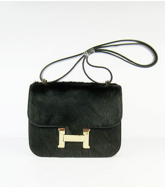 Hermes Golden Lock Messenger Bag Black Horsehair