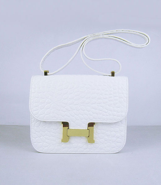 Hermes Golden Lock Messenger Bag White Stone Veins Leather