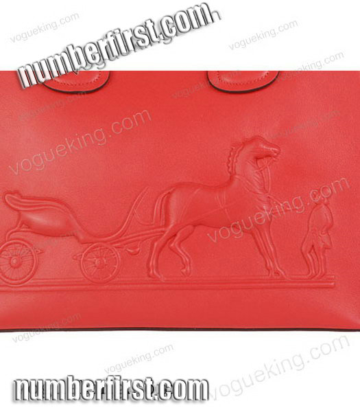 Hermes Horse-drawn Carriage Red Plain Veins Bag Silver Metal-4