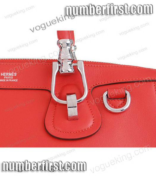Hermes Horse-drawn Carriage Red Plain Veins Bag Silver Metal-5
