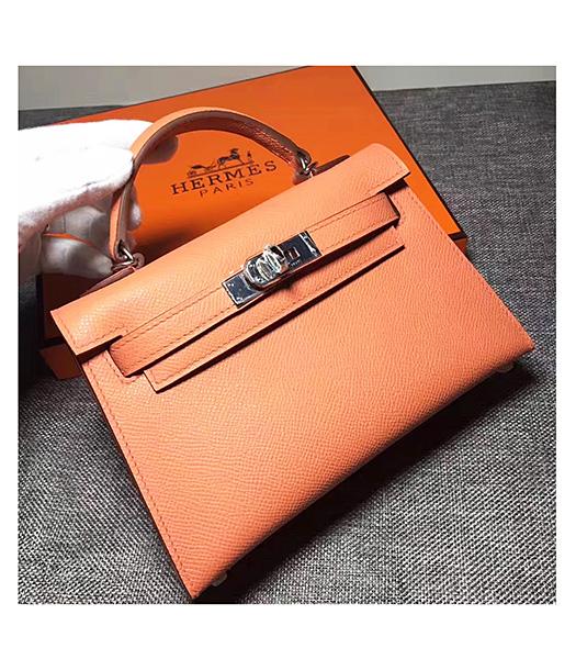 Hermes Kelly 20cm Orange Original Leather Mini Tote Bag Silver Hardware