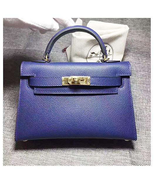 Hermes Kelly 20cm Sapphire Blue Original Leather Mini Tote Bag Golden Hardware