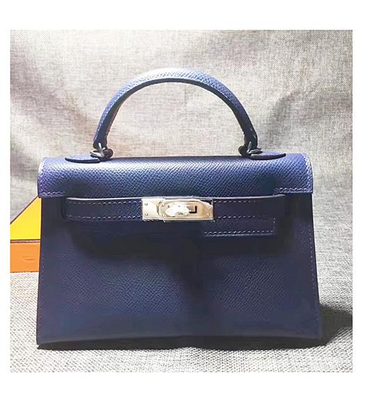 Hermes Kelly 20cm Sapphire Blue Original Leather Mini Tote Bag Silver Hardware