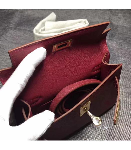 Hermes Kelly 20cm Wine Red Original Leather Mini Tote Bag Golden Hardware-3