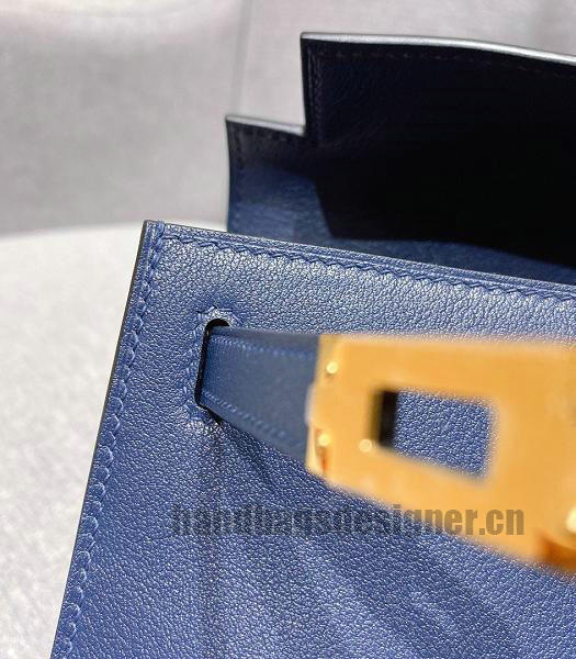 Hermes Kelly 22cm Bag Blue Imported Swift Leather Golden Metal-1
