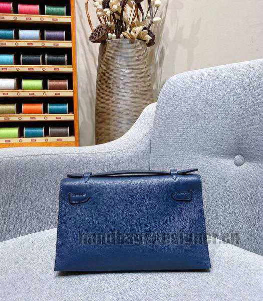 Hermes Kelly 22cm Bag Blue Imported Swift Leather Golden Metal-3