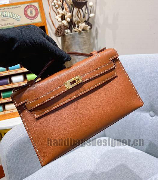 Hermes Kelly 22cm Bag Brown Imported Swift Leather Golden Metal-2
