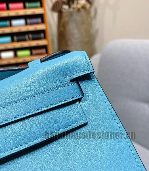 Hermes Kelly 22cm Bag Sky Blue Imported Swift Leather Golden Metal-3