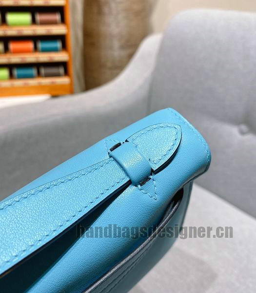 Hermes Kelly 22cm Bag Sky Blue Imported Swift Leather Golden Metal-5