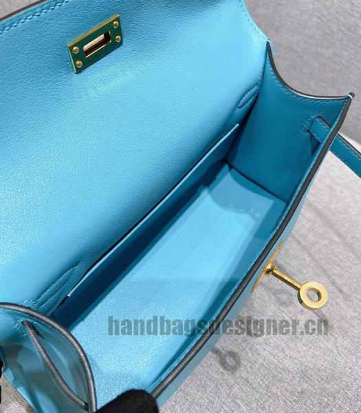 Hermes Kelly 22cm Bag Sky Blue Imported Swift Leather Golden Metal-6