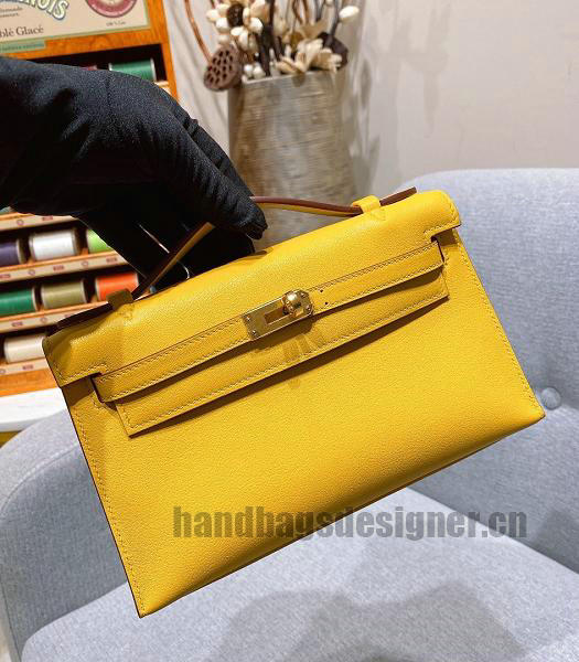 Hermes Kelly 22cm Bag Yellow Imported Swift Leather Golden Metal-4