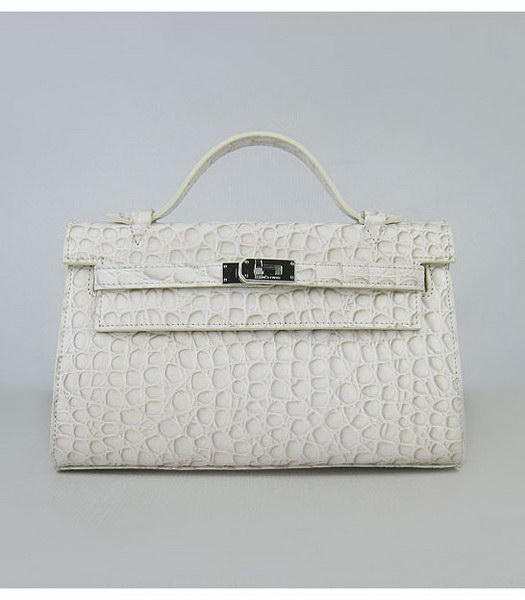 Hermes Kelly 22cm Offwhite Stone Veins Leather Silver Metal