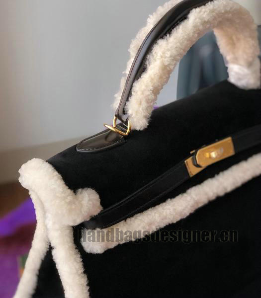 Hermes Kelly 25cm Bag Wool With Black Suede Leather Golden Metal-2