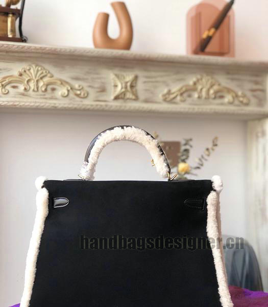Hermes Kelly 25cm Bag Wool With Black Suede Leather Golden Metal-3
