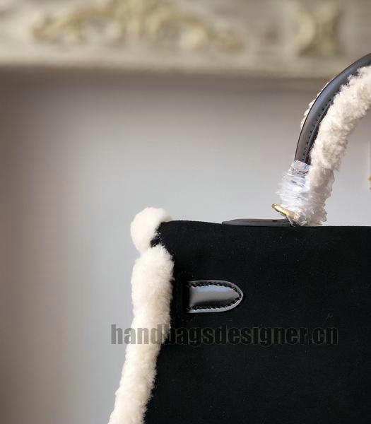 Hermes Kelly 25cm Bag Wool With Black Suede Leather Golden Metal-6