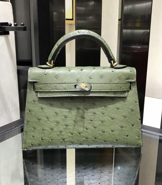Hermes Kelly 25cm Tote Bag Green Real Ostrich Leather Golden Metal