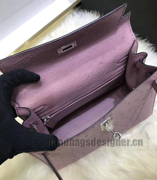 Hermes Kelly 25cm Tote Bag Pink Real Ostrich Leather Silver Metal-4