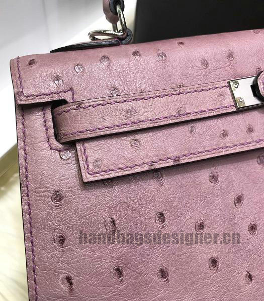 Hermes Kelly 25cm Tote Bag Pink Real Ostrich Leather Silver Metal-6