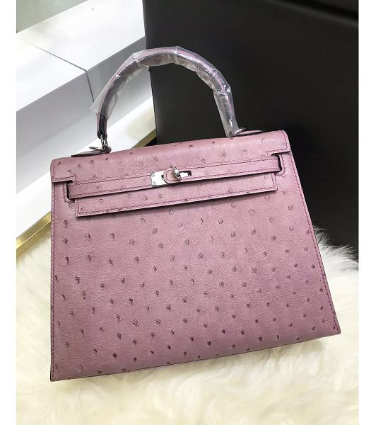 Hermes Kelly 25cm Tote Bag Pink Real Ostrich Leather Silver Metal
