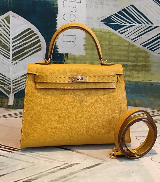 Hermes Kelly 28cm Bag Yellow Imported Epsom Leather Golden Metal